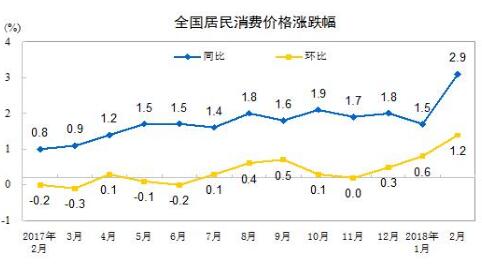 統(tǒng)計(jì)局：2月份居民消費(fèi)價(jià)格同比上漲2.9%