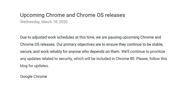 谷歌暫停 Chrome 瀏覽器、Chrome OS系統(tǒng)更新