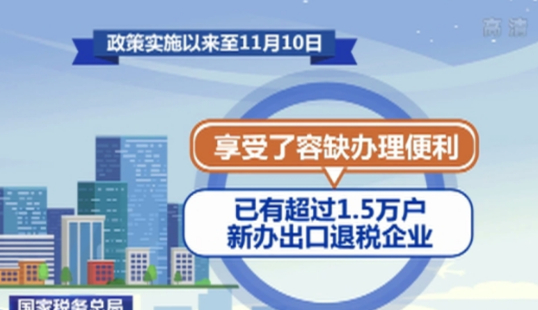 年內(nèi)全國累計辦理出口退(免)稅16406億元，同比增長14.9%