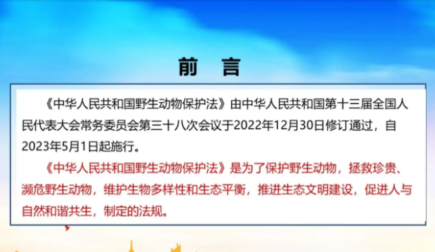 新修訂的《中華人民共和國野生動物保護法》2023年5月1日起施行